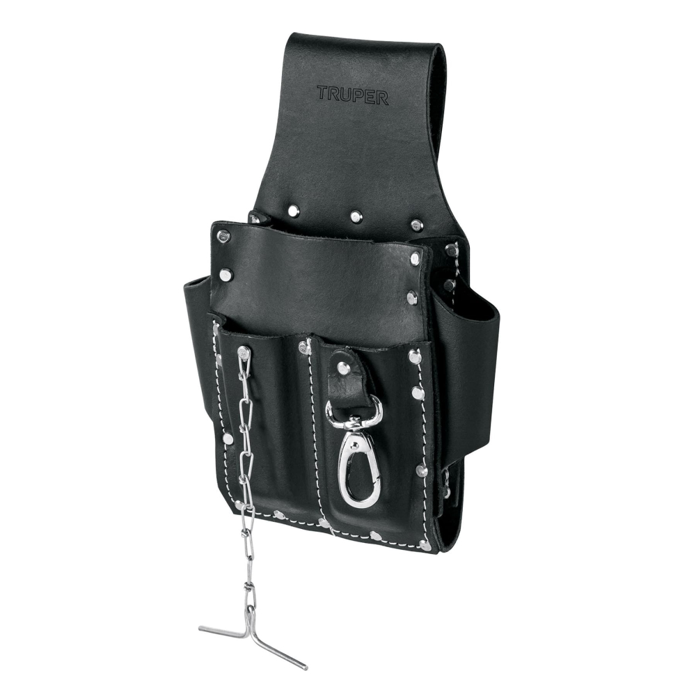 Porta herramientas grande de cuero, 7 compartimentos, TRUPER POHE-7GCU