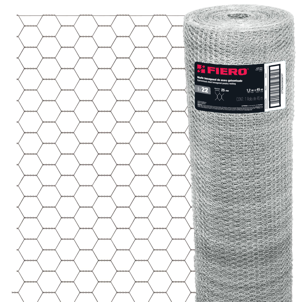 Rollo malla hexagonal cal.22, 1.2x 45m, abertura 25mm, 16kg MAHE-2512