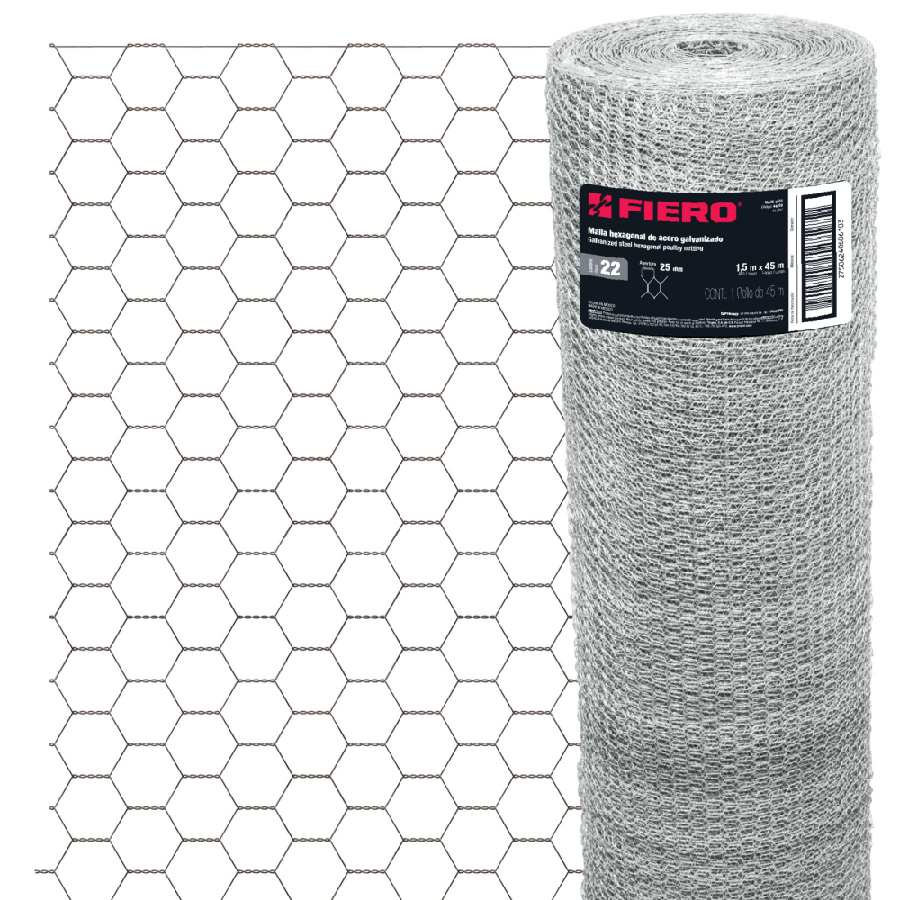 Rollo malla hexagonal cal.22, 1.5x 45m, abertura 25mm, 20kg MAHE-2515