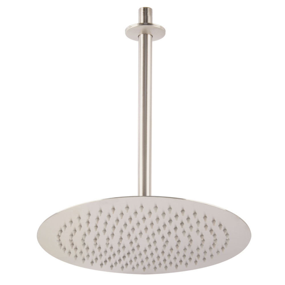 Regadera plato redondo 12' con brazo, satín, FOSET RIVIERA R-313N