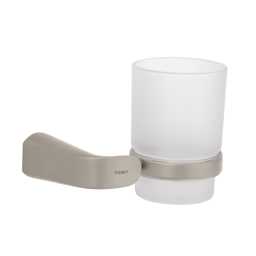 Portavaso cepillero satín con vaso de vidrio, FOSET RIVIERA RIA-71N