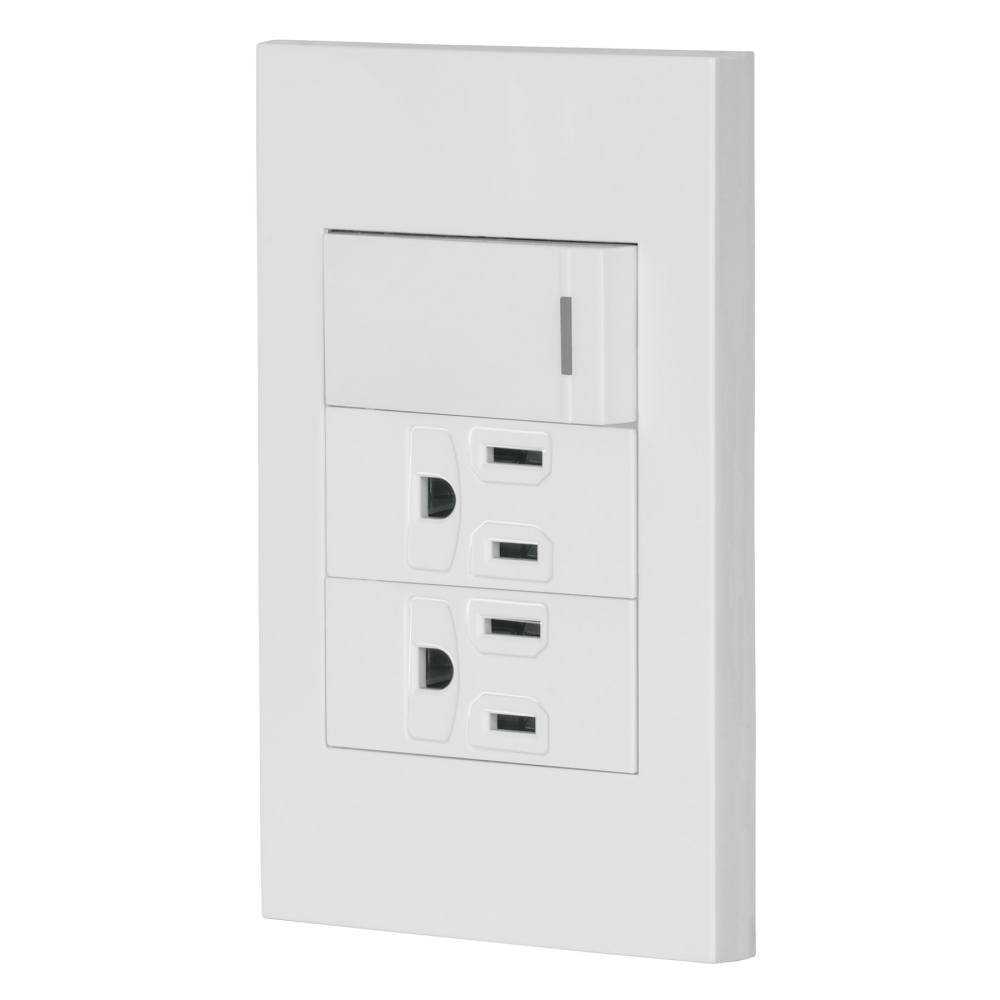 Placa armada 1 interruptor, 2 contactos,1mod,Española,blanco PA-APCO-E3B