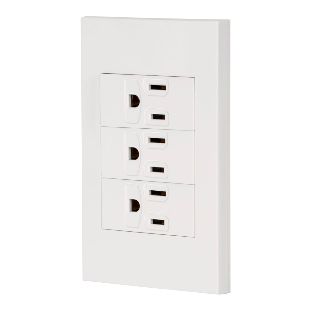 Placa armada 3 contactos, 1 módulo, Española, blanco PA-COTR-EB