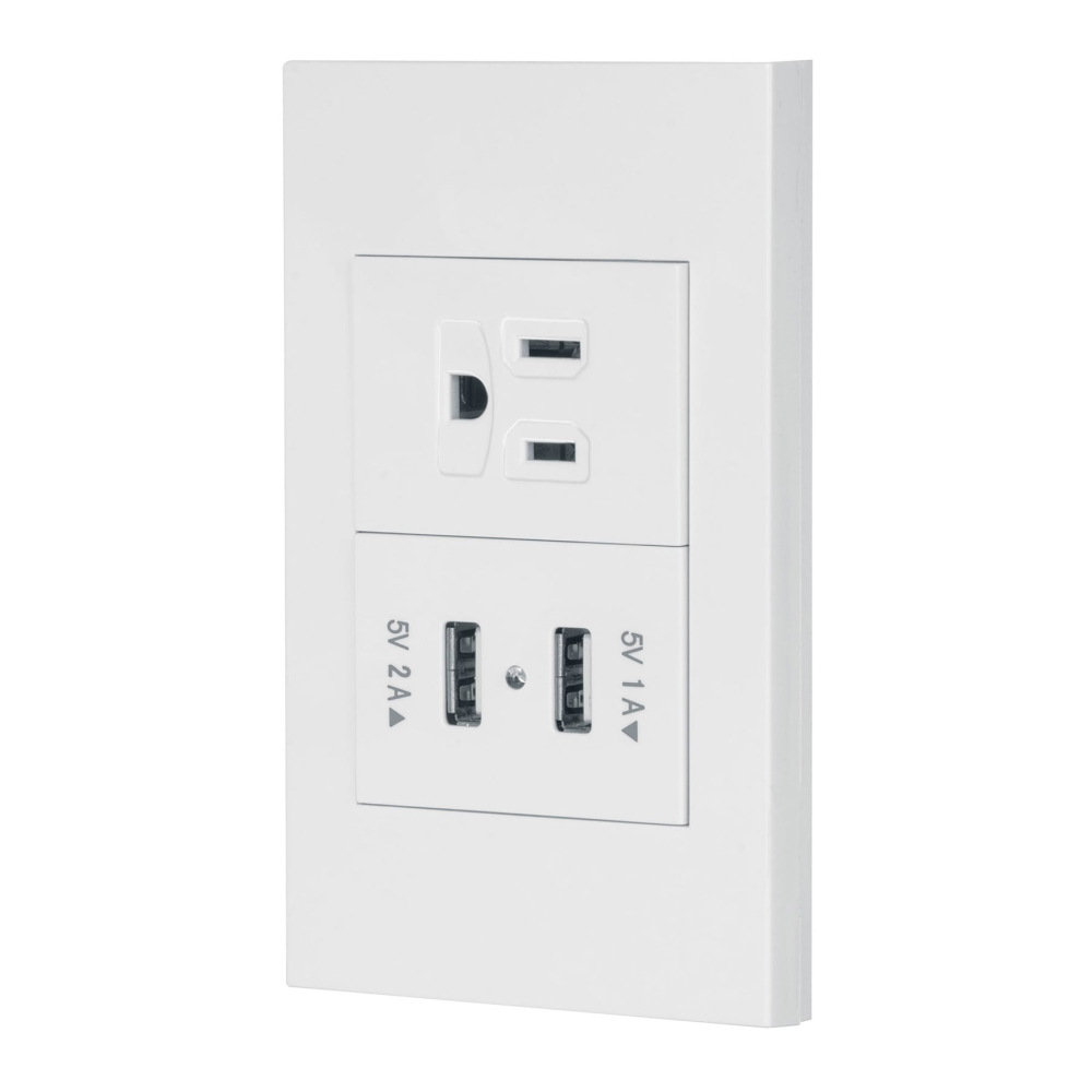 Placa armada 1contacto, 2puertos USB, 1.5mod,Española,blanco COUSB-EB