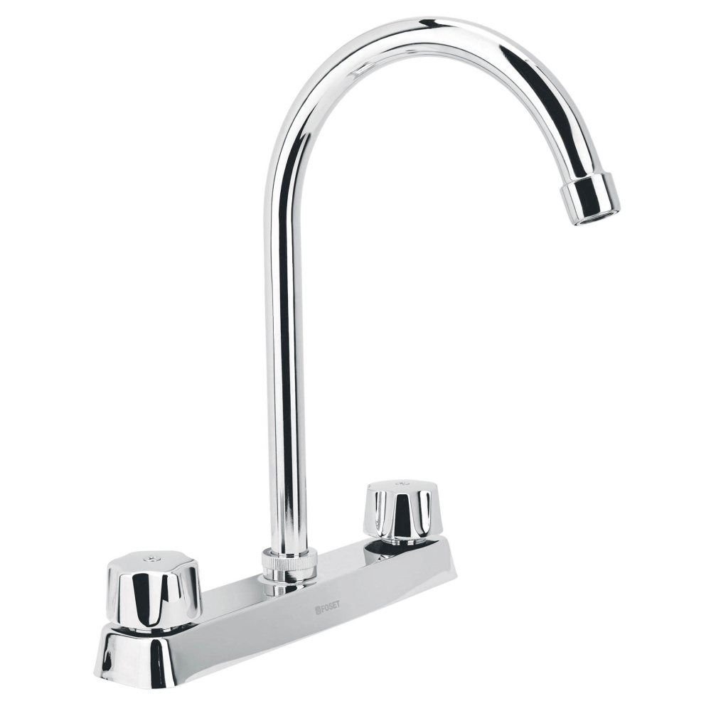 Mezcladora 8' fregadero cromo, cuello curvo,hexagonal, BASIC F-320