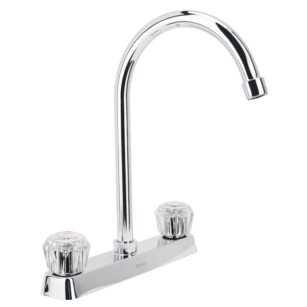 Mezcladora 8' fregadero cromo, cuello curvo, acrílico, BASIC F-320A