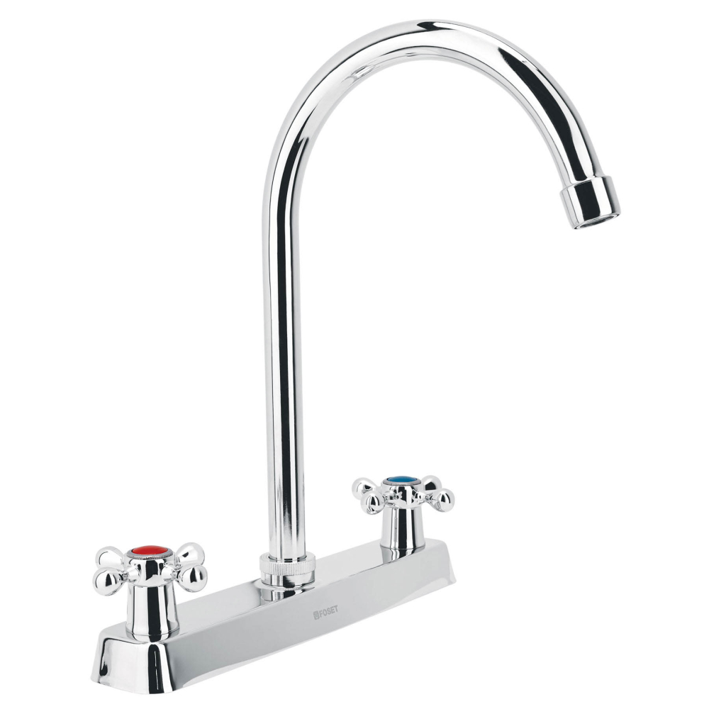 Mezcladora 8' fregadero cromo, cuello curvo, cruceta, BASIC F-320E