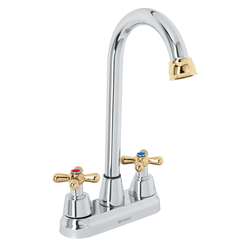 Mezcladora lavabo 4' cromo-oro, tipo bar, cruceta, AQUA AQM-61G