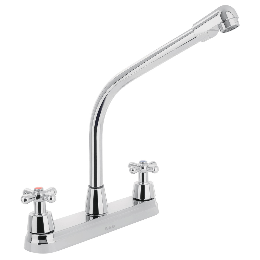 Mezcladora fregadero 8' cromo, cuello cobra, cruceta, AQUA AQF-89