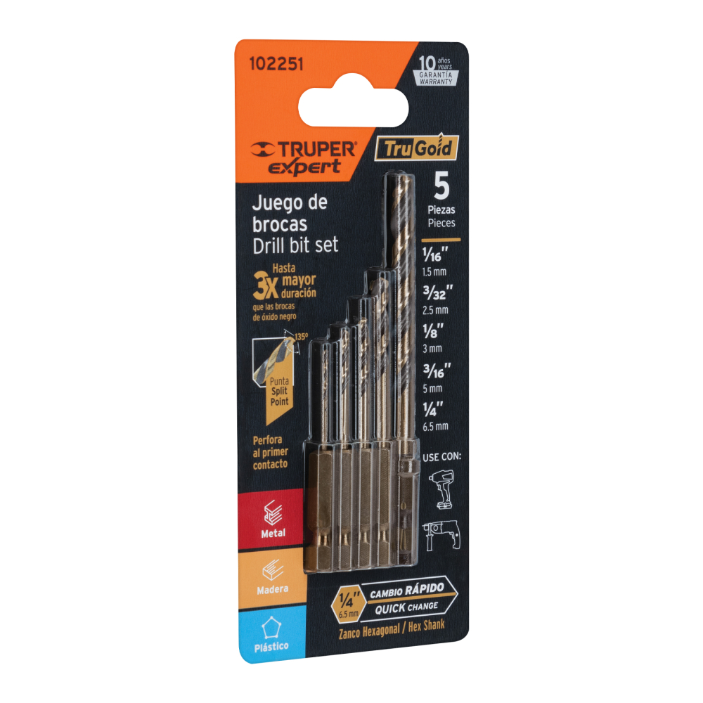 Juego de 5 brocas HSS para metal zanco cambio rápido, EXPERT JBAV-5R
