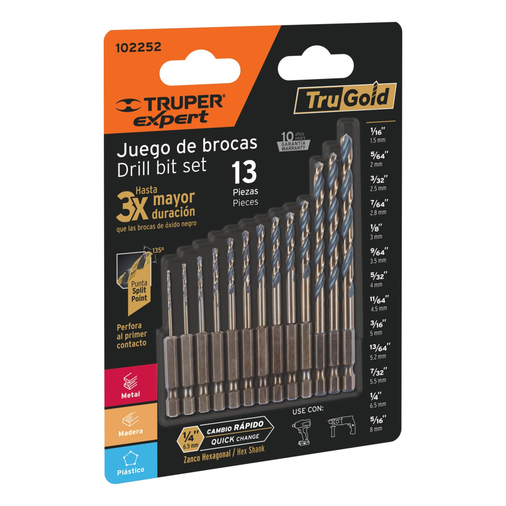 Juego de 13 brocas HSS p/metal zanco cambio rápido, EXPERT JBAV-13R