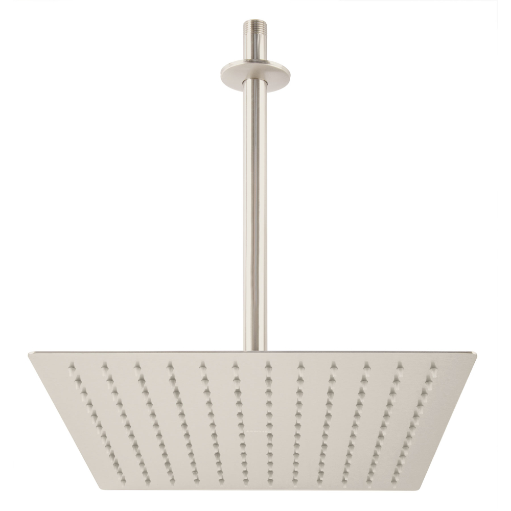 Regadera plato cuadrado 12' con brazo, satín, FOSET RIVIERA R-312N