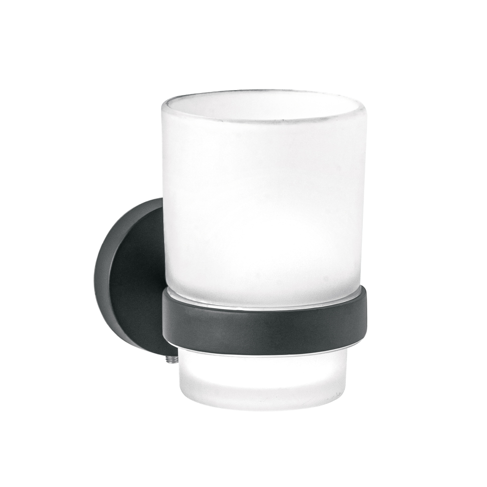 Portavaso cepillero negro con vaso de vidrio, FOSET TÚBIG TBA-71M