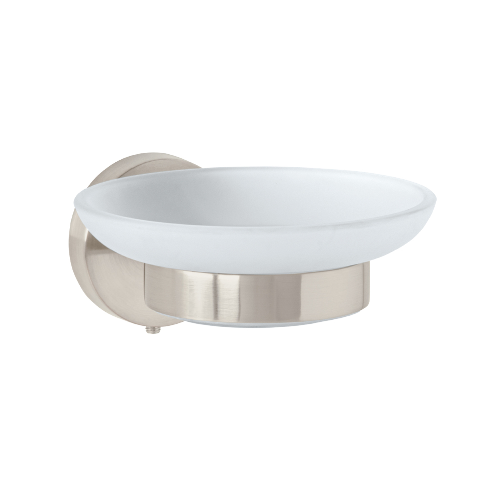 Jabonera metálica satín con plato de vidrio, FOSET TÚBIG TBA-74N