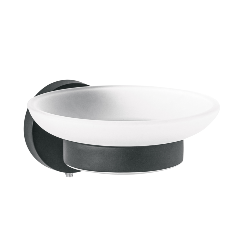 Jabonera metálica negro con plato de vidrio, FOSET TÚBIG TBA-74M
