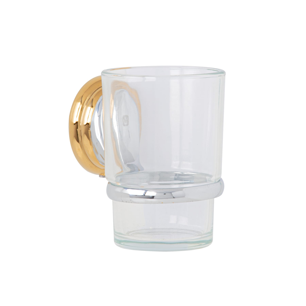 Portavaso cepillero con vaso de vidrio, cromo-oro,FOSET AQUA AQA-81G