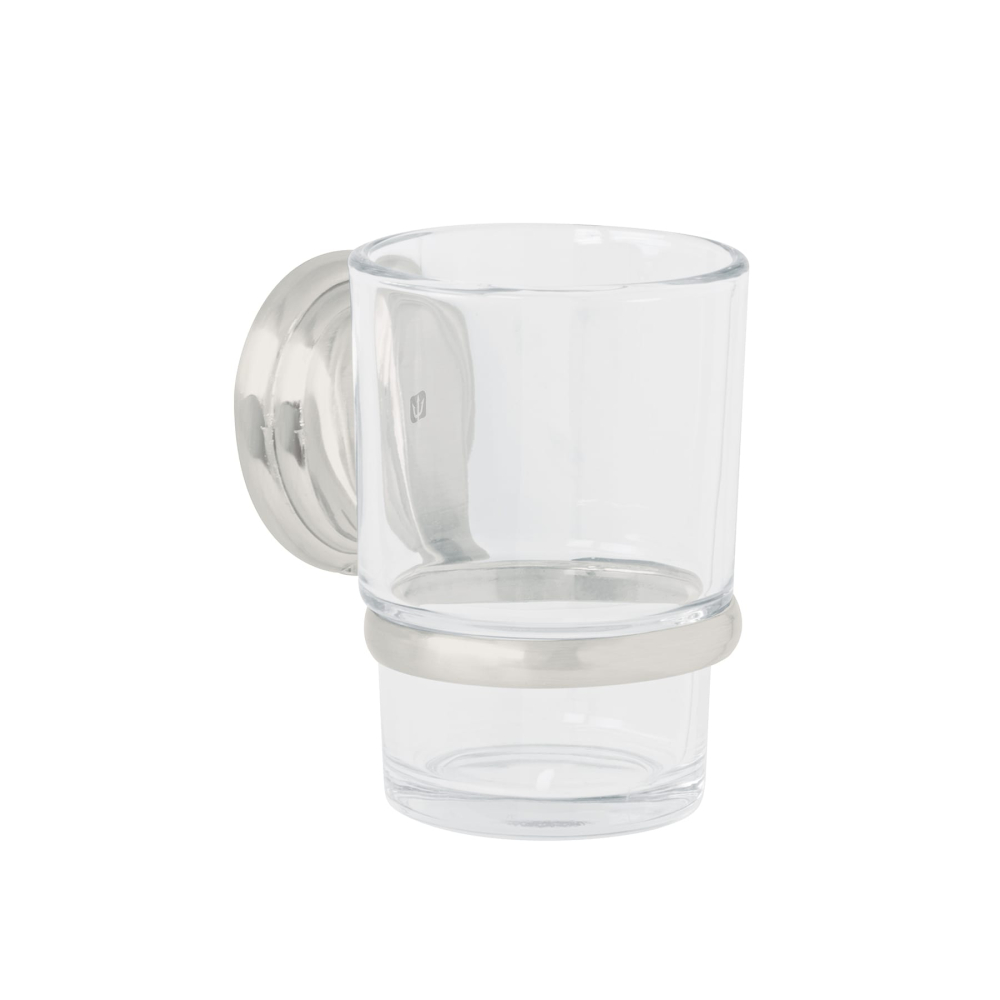 Portavaso cepillero satín con vaso de vidrio, FOSET AQUA AQA-81N