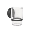 Portavaso cepillero negro con vaso de vidrio, FOSET AQUA AQA-81M