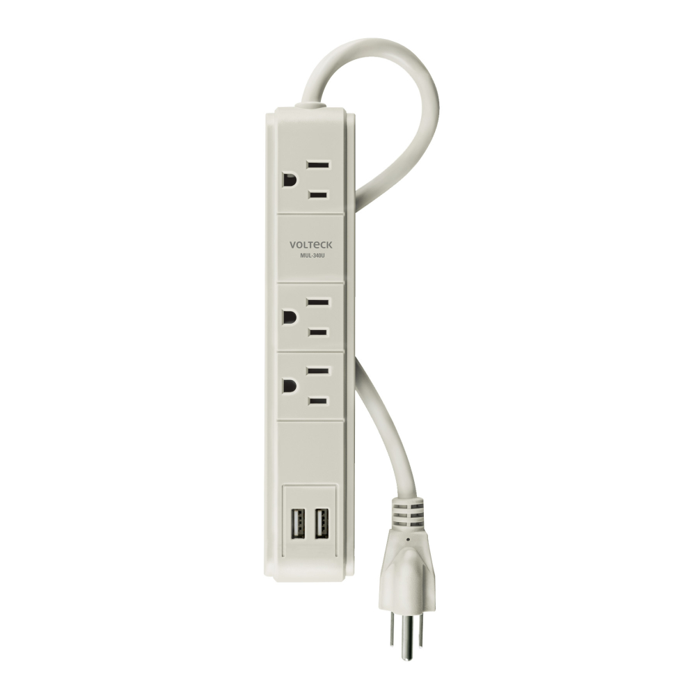Multicontacto 16 AWG 3 entradas 2 puertos USB supresor 300 J MUL-340U