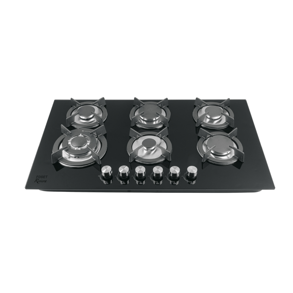 Parrilla gas empotrar 87 cm, 6 quemadores, vidrio, RIVIERA PAE-906GV