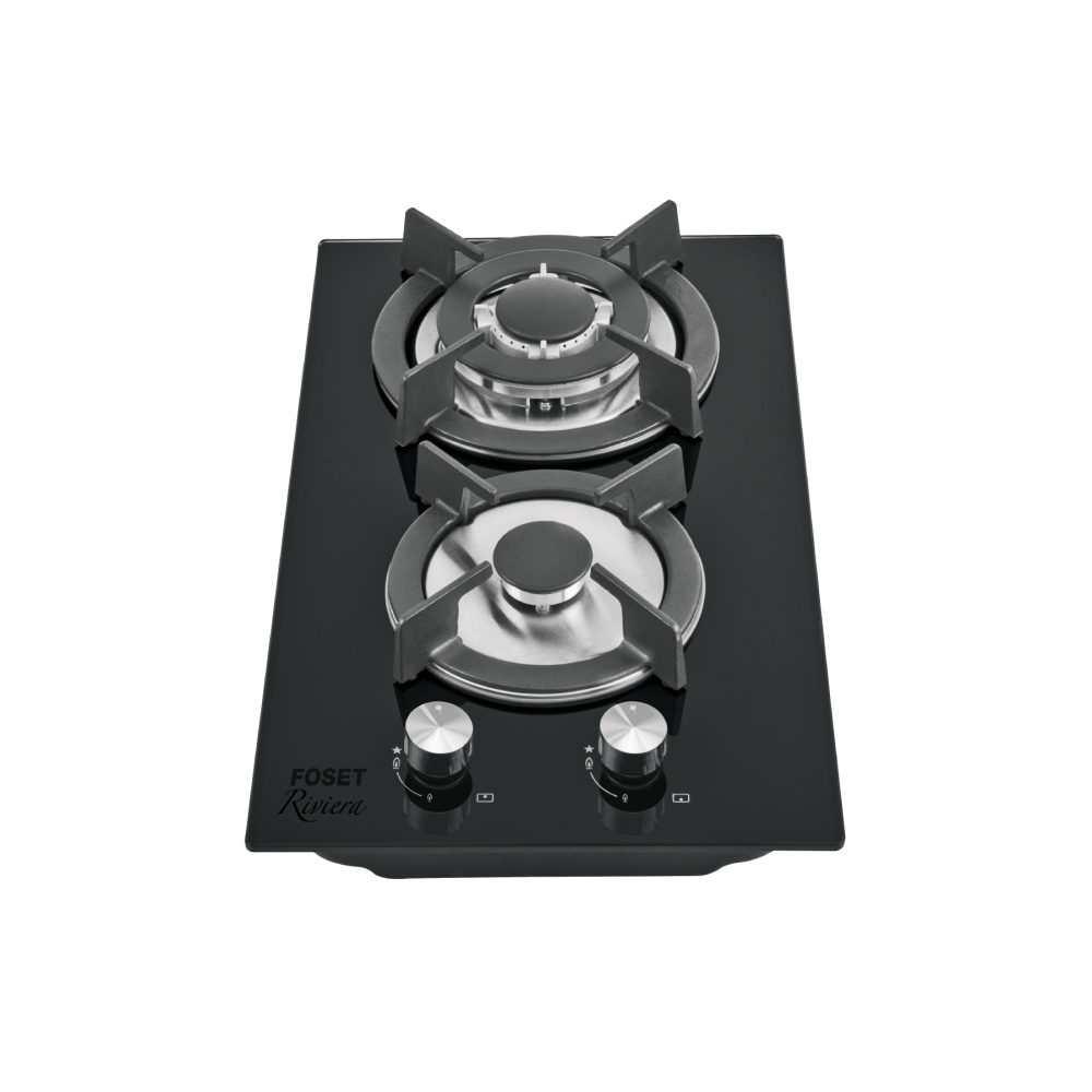 Parrilla gas empotrar 30 cm, 2 quemadores, vidrio, RIVIERA PAE-302GV