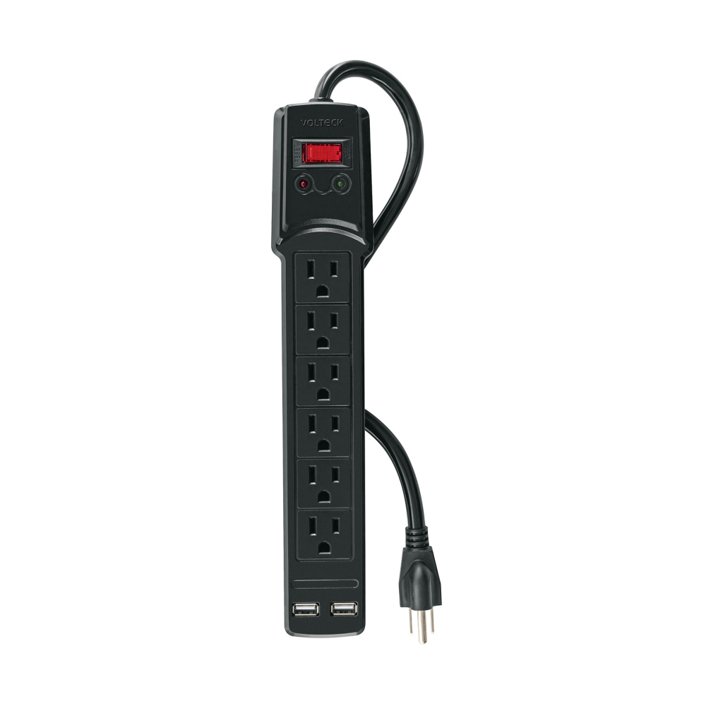 Multicontacto 14 AWG 6 entradas, 2 puertos USB, 850 J, negro MUL-615UN