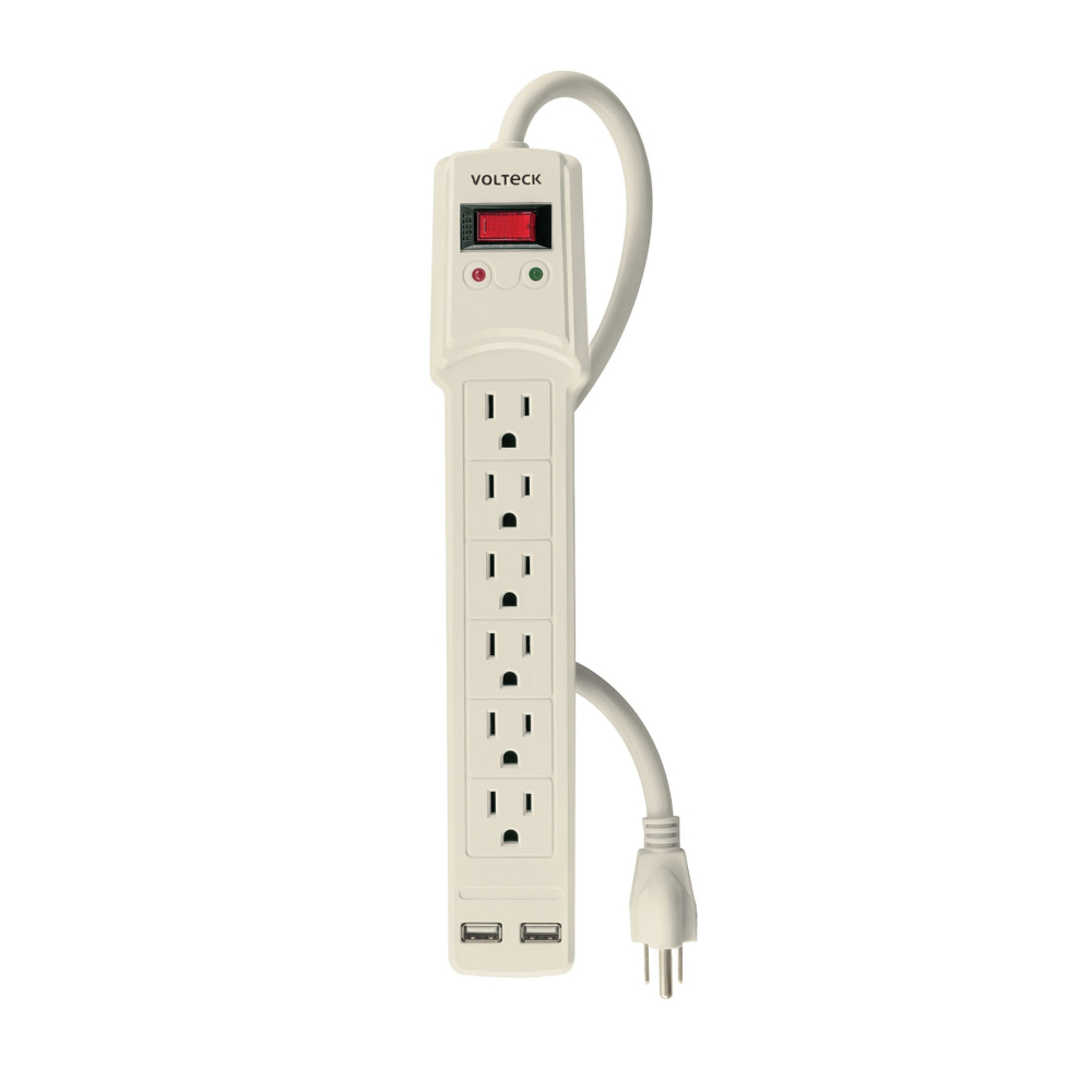 Multicontacto 14 AWG 6 entradas, 2 puertos USB, 850 J marfil MUL-615U