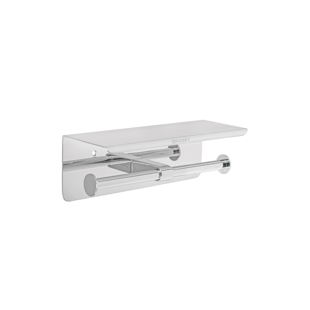Portarrollo doble en cromo con soporte para celular, RIVIERA RIA-85