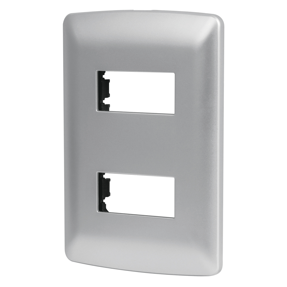 Placa 2 módulos de ABS, línea italiana, color plata, VOLTECK PPDO-IP
