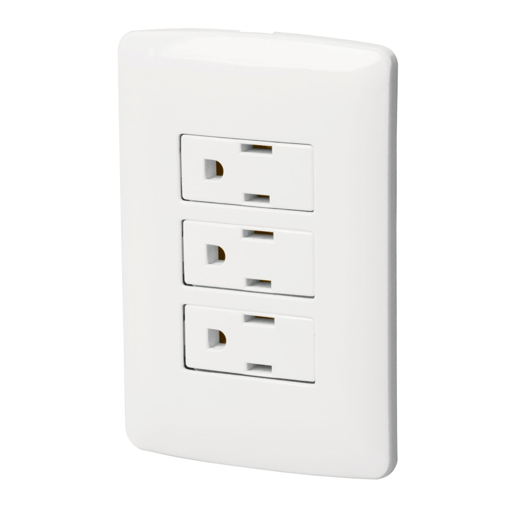 Placa armada 3 contactos aterrizados, blanco, línea Italiana PA-COTR-IB