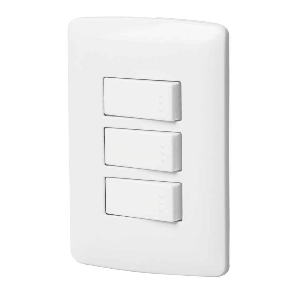 Placa armada 3 interruptores sencillos,blanco,línea Italiana PA-APTR-IB