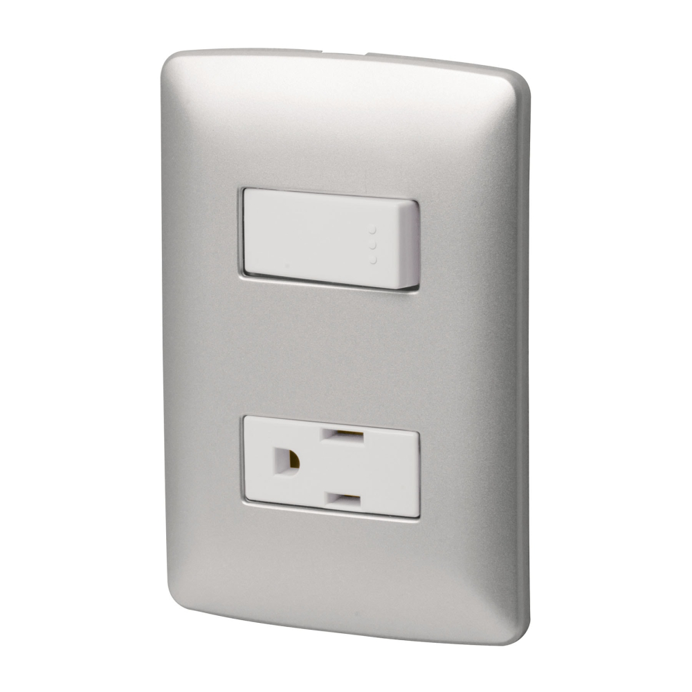 Placa armada contacto e interruptor, plata, línea Italiana PA-APCO-IP