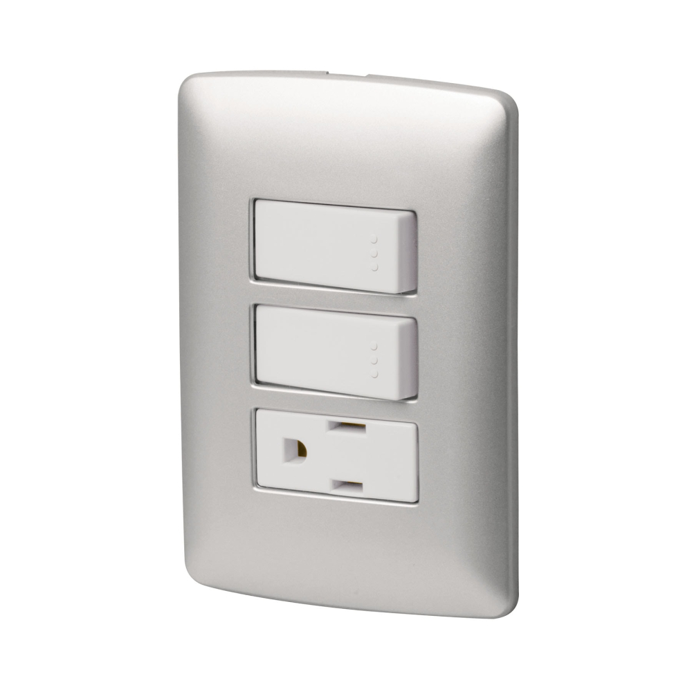 Placa armada contacto 2 interruptores, plata, línea Italiana PA-APCO-I2P