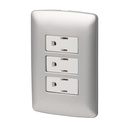 Placa armada 3 contactos aterrizados, plata, línea Italiana PA-COTR-IP