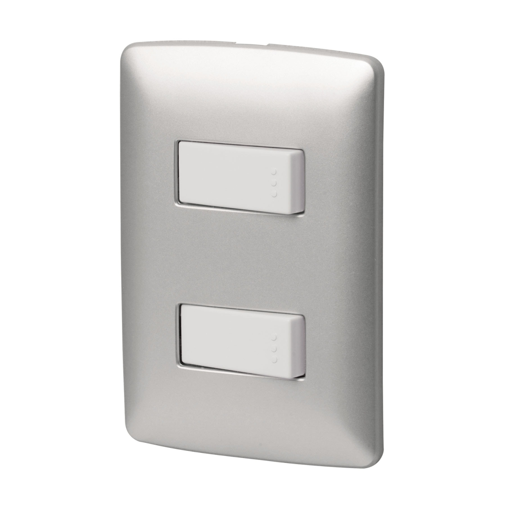 Placa armada 2 interruptores sencillos plata, línea Italiana PA-APDO-IP