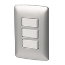 Placa armada 2 interruptores 1escalera, plata,línea Italiana PA-APTR-EIP