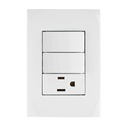 Placa armada contacto y 2 interruptores, línea Oslo, blanco PA-APCO-O2B