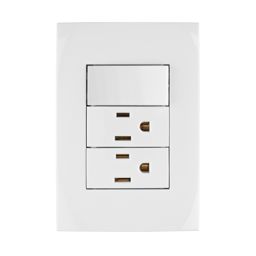 Placa armada 2 contactos e interruptor, línea Oslo, blanco PA-APCO-O3B