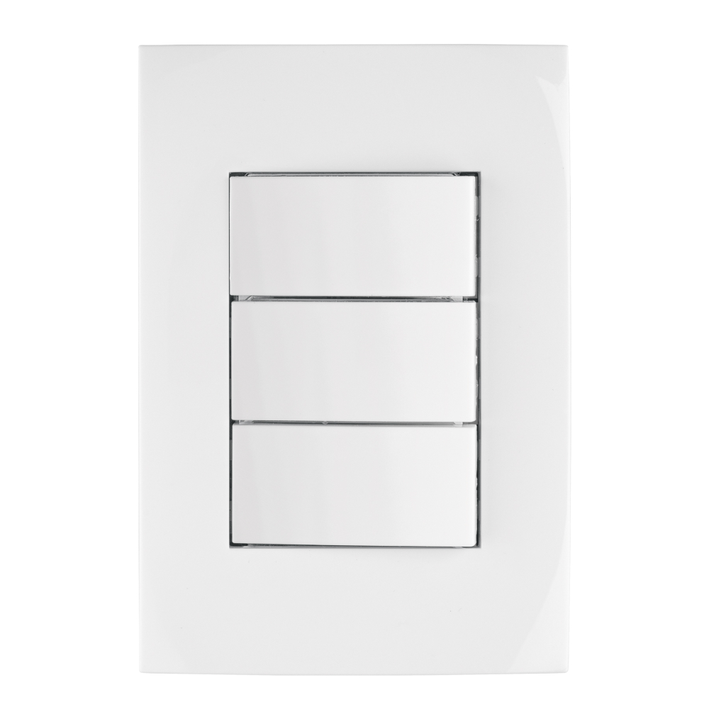 Placa armada 3 interruptores sencillos, línea Oslo, blanco PA-APTR-OB