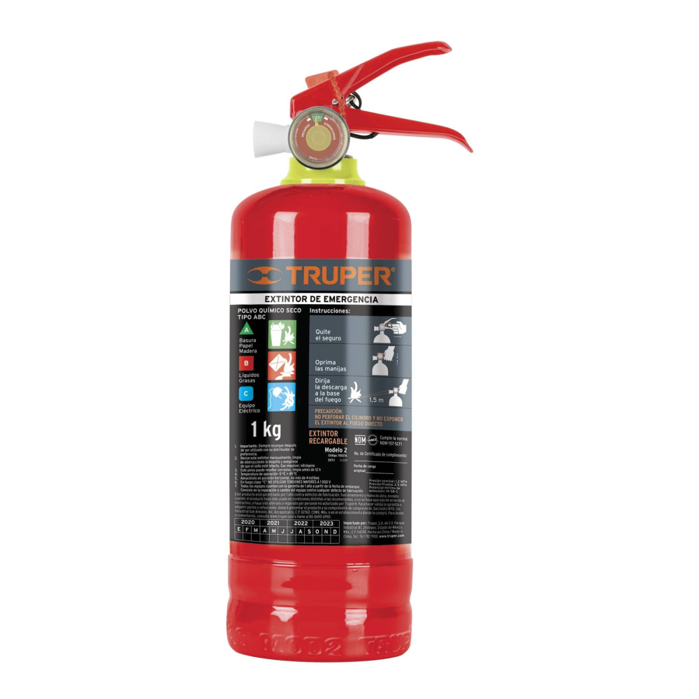 Extintor portátil recargable 1 kg, polvo tipo ABC, TRUPER Ext-1000