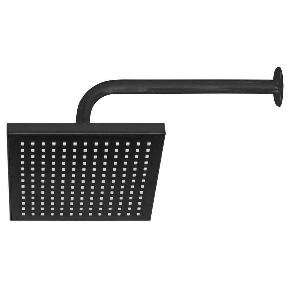 Regadera cuadrada 8', ABS, con brazo y chapetón, negro, AQUA R-405M