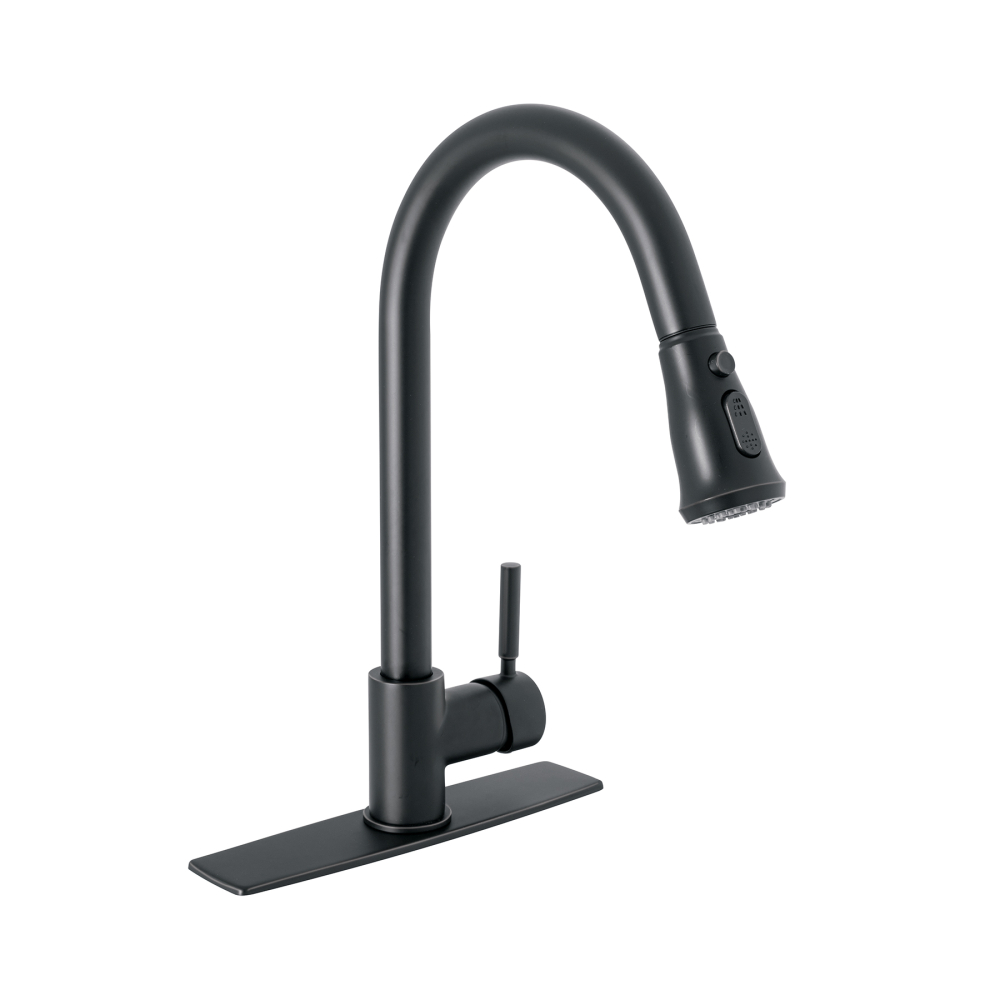 Monomando para fregadero, cuello extraible,negro mate, TÚBIG TBF-84M