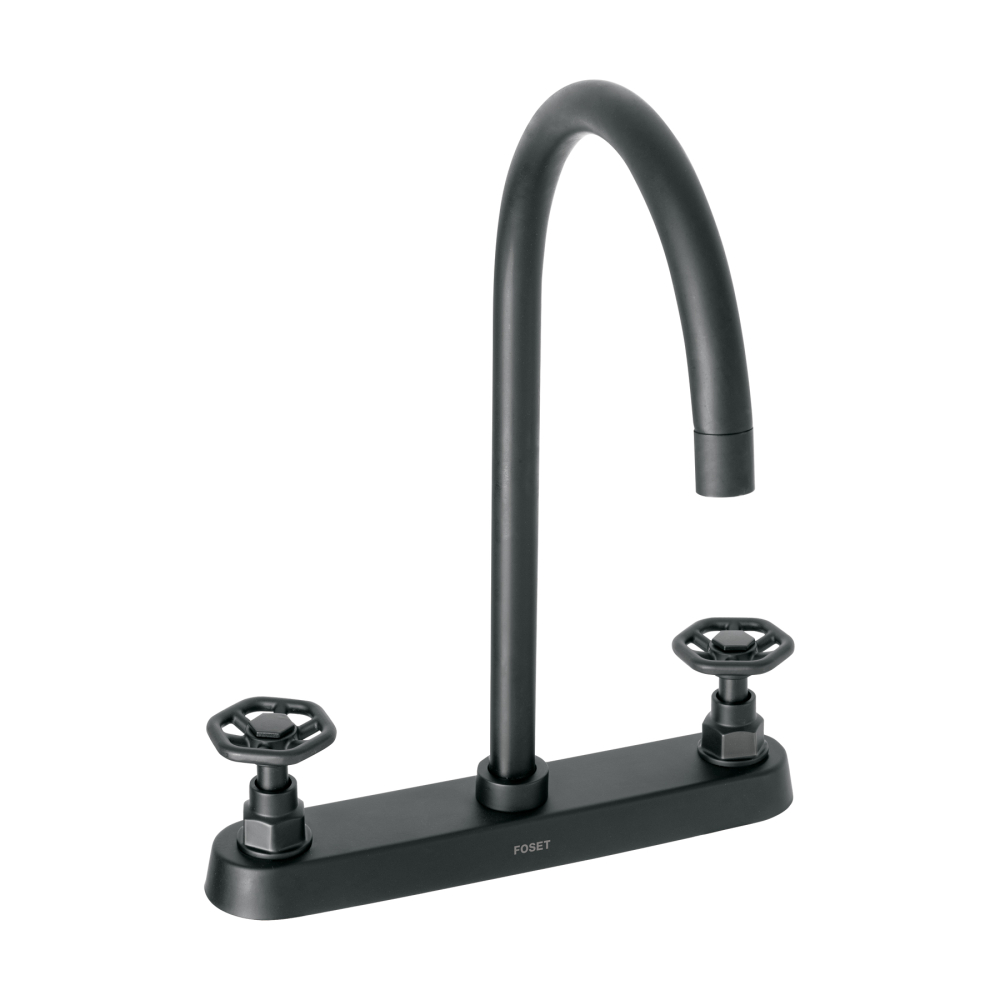 Mezcladora p/fregadero, manerales redondos, negro mate TÚBIG TBF-81M