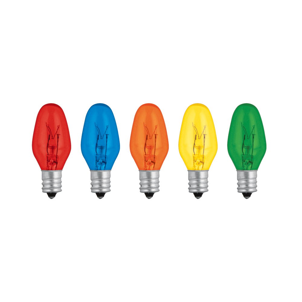 Caja con 50 focos incandescentes de colores base E12 7.5W FI-50C