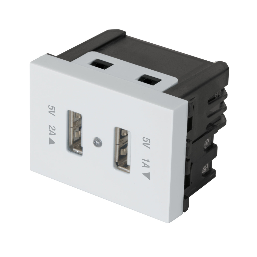Toma con 2 puertos USB, 1.5 módulos, línea Española, blanco C2USB-EB