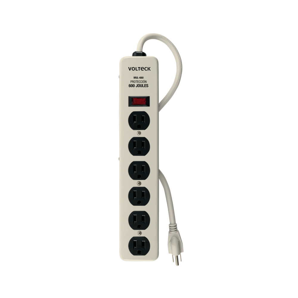 Multicontacto 14 AWG 6 entradas supresor de picos 600 joules MUL-660