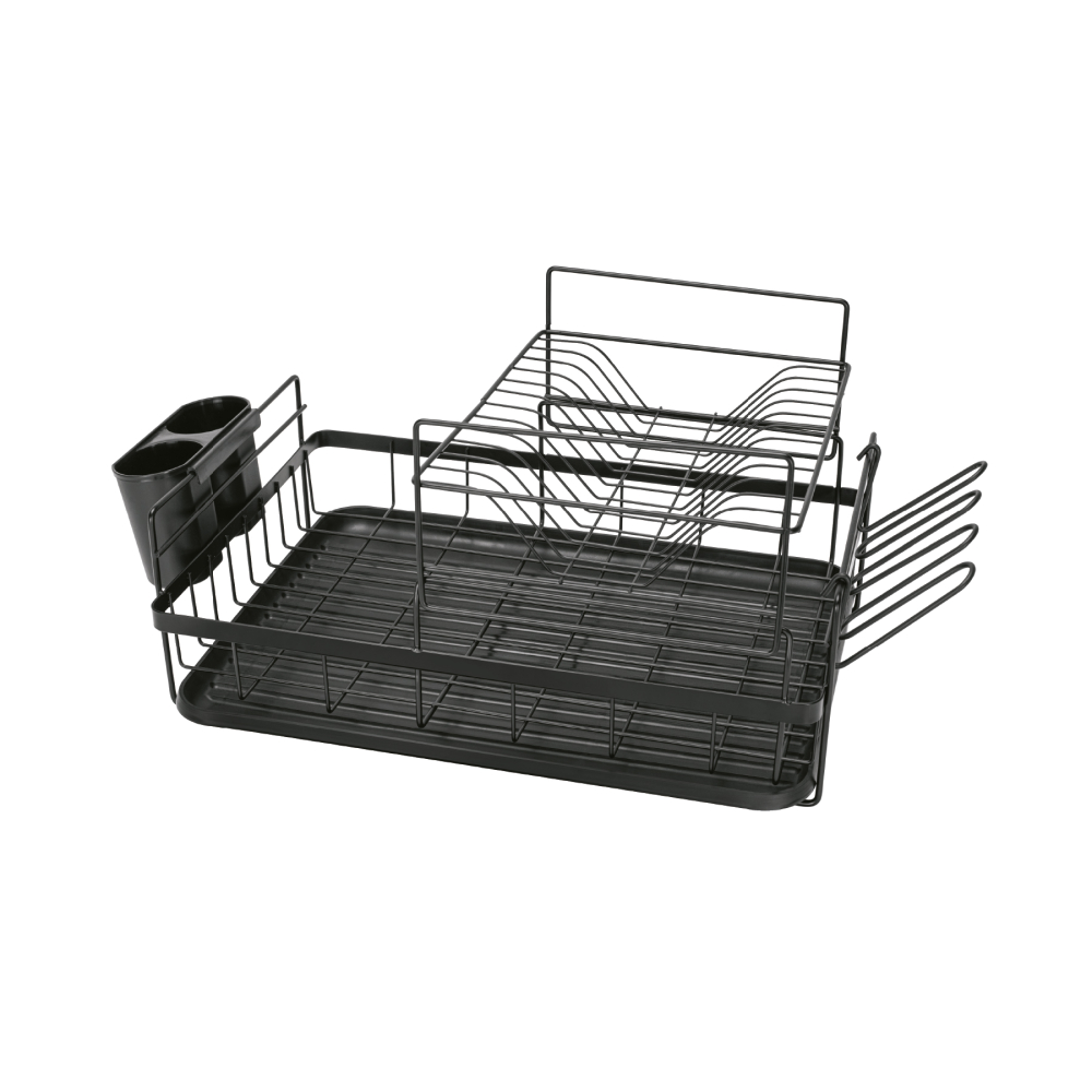 Escurridor negro de acero con 2 niveles para trastes, grande ETR-4