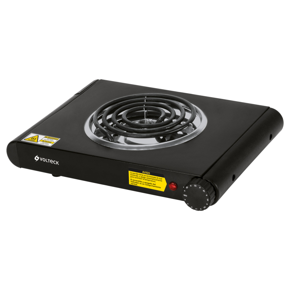 Parrilla eléctrica 1 quemador espiral, negra, VOLTECK PAEL-1CN