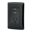 Contacto aterrizado + 2 puertos USB, negro, línea Italiana COUSB-IN