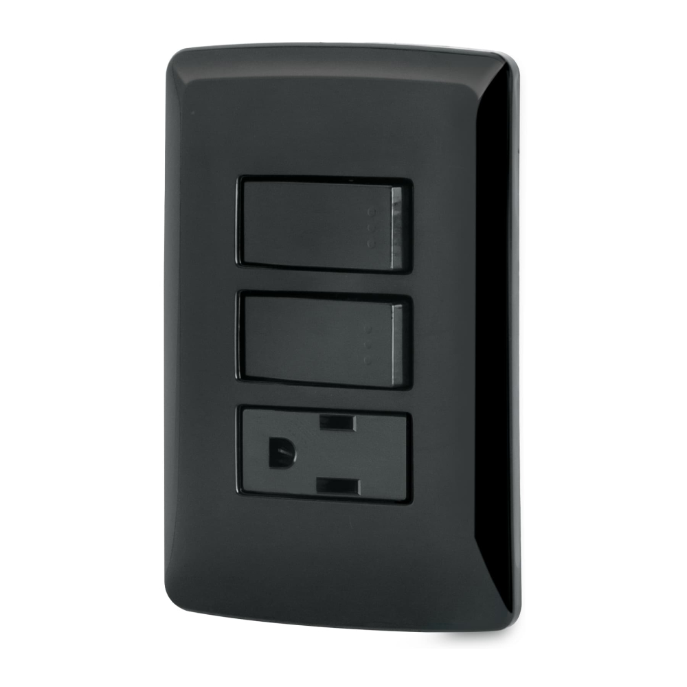 Placa armada contacto 2 interruptores, negro, Línea Italiana PA-APCO-I2N